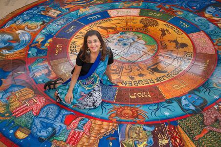 Siona Benjamin with her mosaic installation, St. Louis, 2015