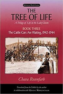a red book cover with an inset image of people at a raised train platform