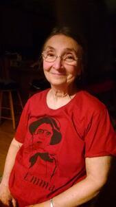 Emma Rous in Emma Goldman t-shirt