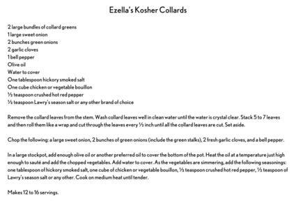 Ezella's Kosher Collards Recipe