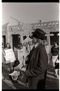 Peggy Dobbins and the Miss America puppet, September 7, 1968, Atlantic City.  