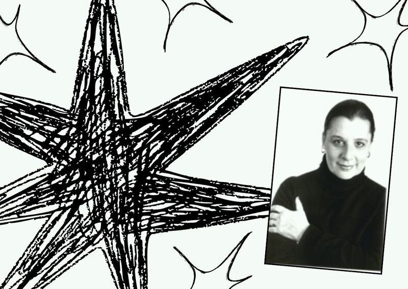 Collage of Blu Greenberg with a drawn asterisk in the background