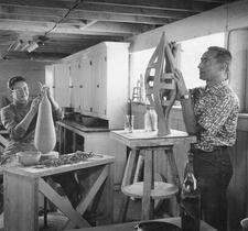 Gertrud and Otto Natzler at their Brandeis Camp Studio circa 1956-1960