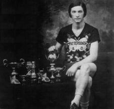 Bobbie Rosenfeld with Trophies, circa 1920s