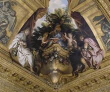 A painting of Titus, right, and Berenice, left, in the Salon de Venus in the Palace of Versailles