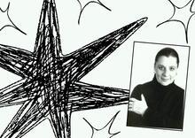 Collage of Blu Greenberg with a drawn asterisk in the background