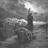 A carving of the Levite carrying the corpse of the concubine away. 