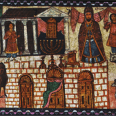 Painting of Aaron and his attendants around the newly concentrated Tabernacle.