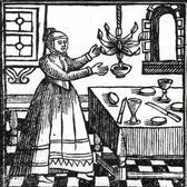 18th Century woodcut of a woman lighting Shabbat candles