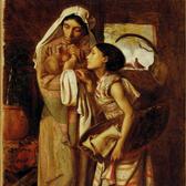 This is the painting "The Mother of Moses" by Simeon Solomon. It depicts Jochebed, Miriam, and Moses. 