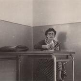 Charlotte Wolf (later Wardi), in her classroom in the by Rina Viers, in her classroom in the Lycée Edmond de Rothschild A.I.U. (Alliance Israélite Universelle) in Haifa, 1956.