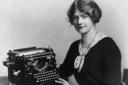 Woman with Underwood Typewriter circa 1918, cropped