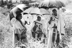 Women Holding Umbrellas and Celebrating Sigd in Ambover, Ethiopia