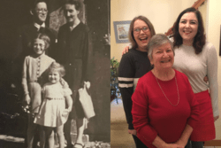 Photo of writer's grandmother as a child on left; grandmother and writer on right