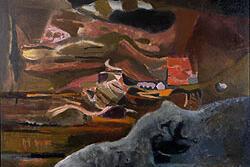 An abstract painting of a cave