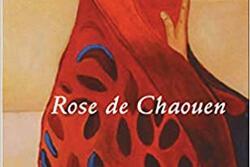 a painting of a woman in red and blue robes and a red headscarf, pulling it over to cover her mouth.