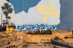 Image of the city of Jerusalem with a dove in the sky