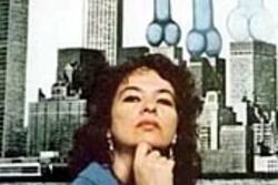 Anita Steckel with her Painting "Skyline", 1974