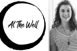 Composite of At The Well Logo and Sarah Waxman