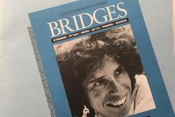 A page of Gesher, declaring it is the last issue, recommending readers to subscribe to Bridges, with an image of the Bridges cover