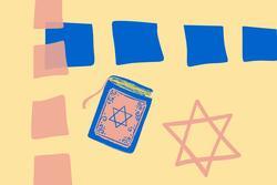 Collage of a book with a star of david on the cover