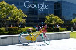 Google bike in front of Google campus in Palo Alto, California