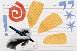 Collage with hands writing