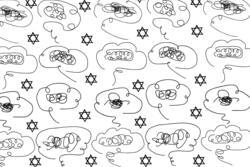 Collage of thought bubbles and stars of david