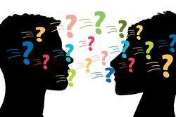 Man and Woman Talking, Question Marks