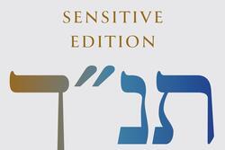 Book cover that reads "JPS Tanakh: Gender-Sensitive Edition" - blue and brown letters on white background