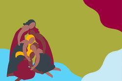 Colorful Illustration of Women Leaning on Each other