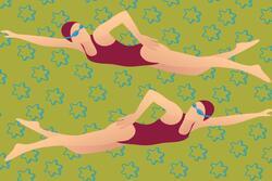 Collage of Illustrated Women Swimming; Star of David Patterned Background