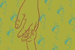 Collage of Illustrated Adult Hand Holding Child's Hand