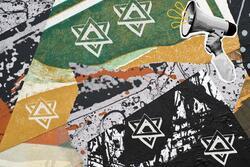 Collage of stars of David and megaphone
