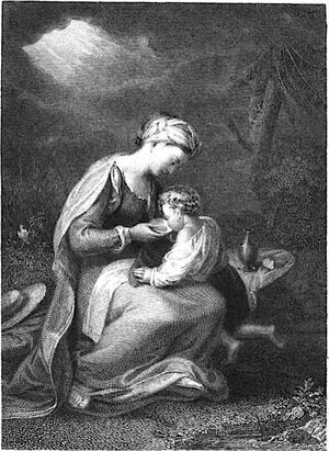 This image depicts Hagar feeding Ishmael