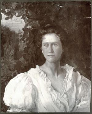 Painting of Hannah Floretta wearing a poufy white dress