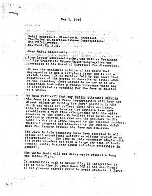 Letter from Hebrew Union Congregation from Rabbi Eisendrath, May 1, 1956, page 1 of 2