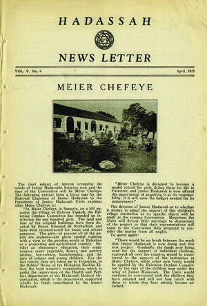 cover of the Hadassah News Letter, April 1925, with article about Meier Chefeye