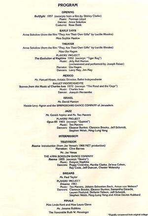 Anna Sokolow's 85th Birthday Gala Program, 1995, Page 2