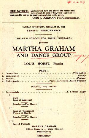 Performance by Martha Graham's Dance Company, 1932, Page 1