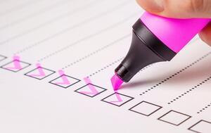 Checklist, checked boxes with a pink highlighter.