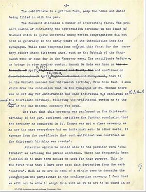 An Early Confirmation Certificate for the Island of St. Thomas, Dutch West Indies by Rabbi David Philipson D.D. (Page 2 of 3)