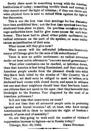 Emma Goldman's Letter to the Editor of "Lucifer the Light-Bearer," November 30, 1902, page 2