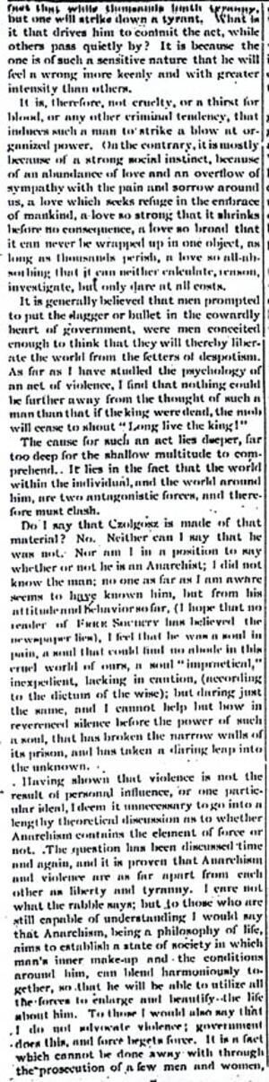 "The Tragedy at Buffalo" Article by Emma Goldman from Free Society, October 6, 1901, Page 4