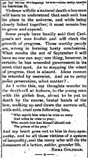 "The Tragedy at Buffalo" Article by Emma Goldman from Free Society, October 6, 1901, Page 5