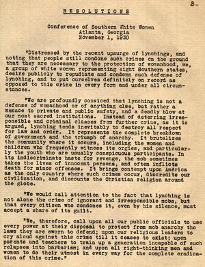 Excerpt from Program of the Conference of the State Committee of Women for the Prevention of Lynching, November 1, 1930