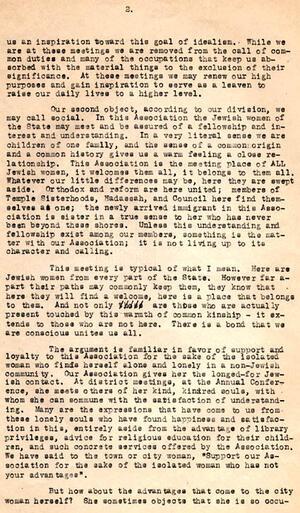 Gertrude Weil's Presidential Address at the Fifth Annual Conference of the North Carolina Association of Jewish Women, February 28-March 1, 1926, page 2