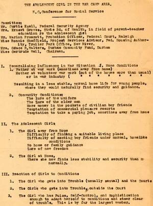 Conference on The Adolescent Girl in the War Camp Area, Page 1