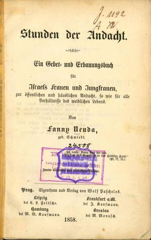 Fanny Neuda's "Stunden der Andacht" (Hours of Devotion) Title Page
