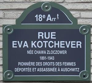 Plaque for Eva Kotchever Street in Paris